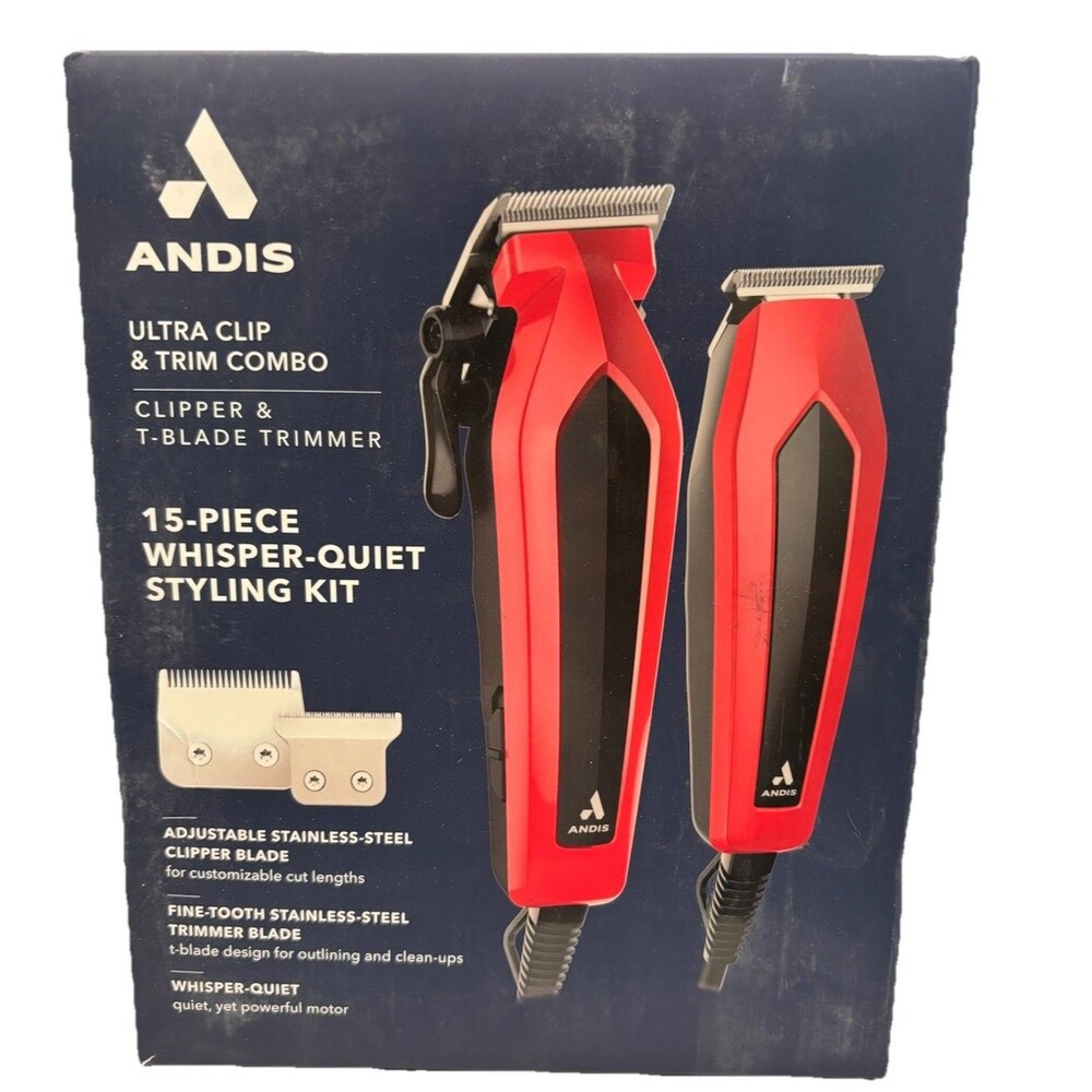 Andis Ultra Clip & Trim Combo Haircut Kit Clipper + T-Blade Red/Black
